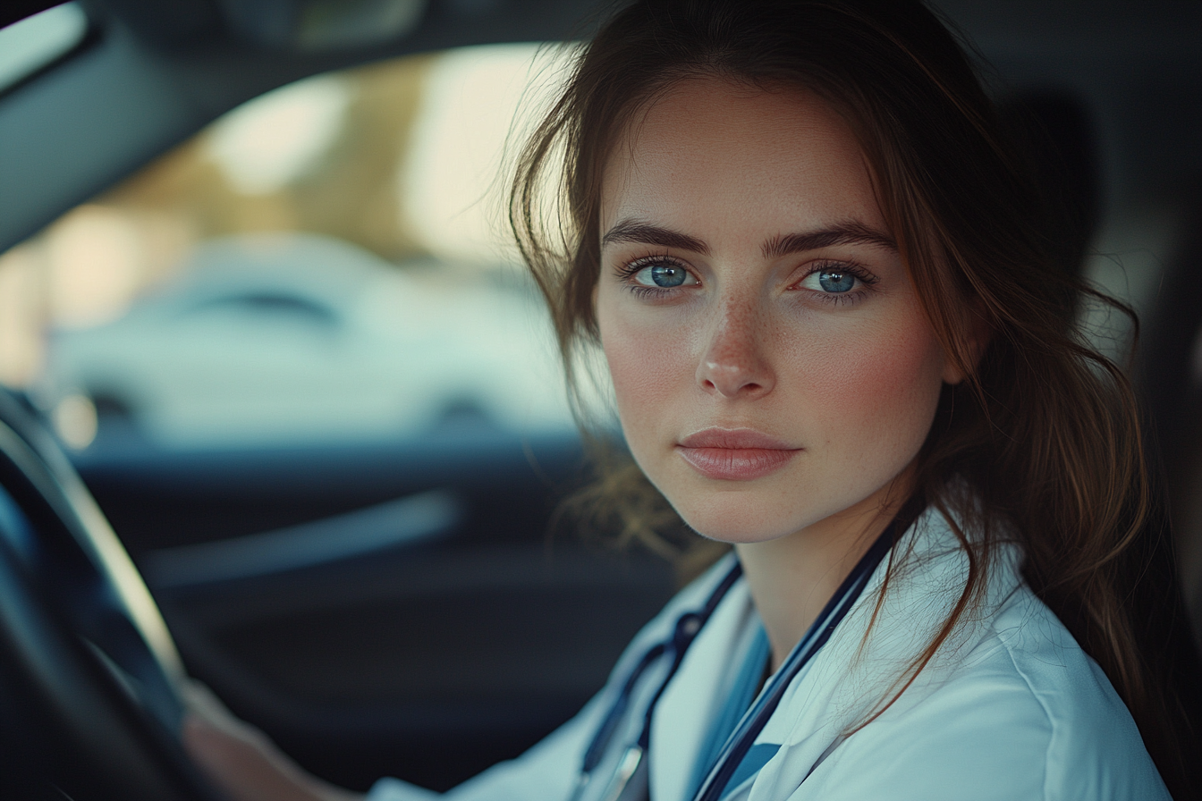 A determined and concerned woman sitting in a car | Source: Midjourney