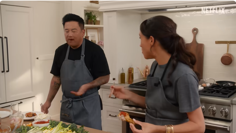 Meghan Markle and her chef friend in the trailer for her lifestyle show on Netflix "With Love, Meghan" | Source: Youtube/Netflix