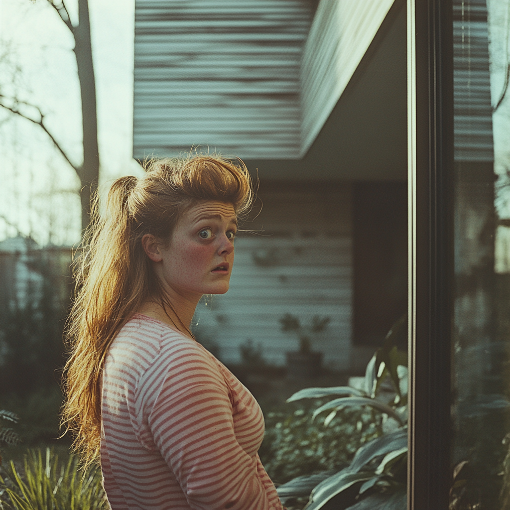 A shocked woman peaking through a window | Source: Midjourney