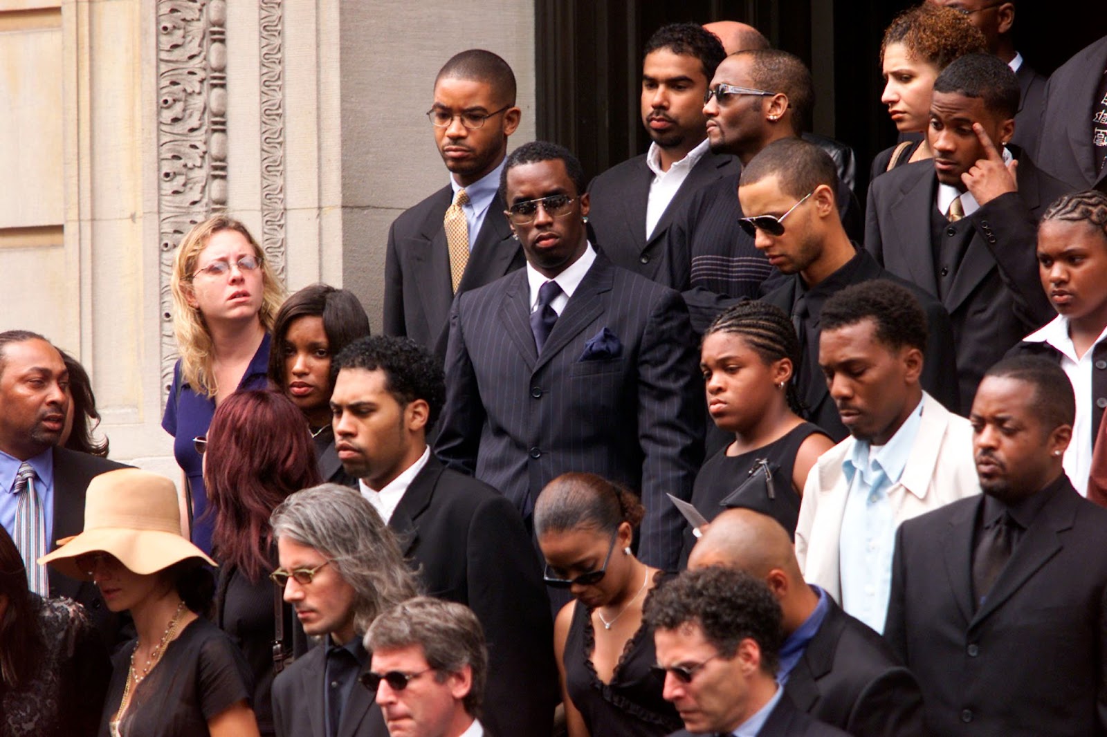 Sean Combs photographed leaving Aaliyah's memorial service at St. Ignatius Loyola Roman Catholic Church on August 31, 2001, in New York. | Source: Getty Images