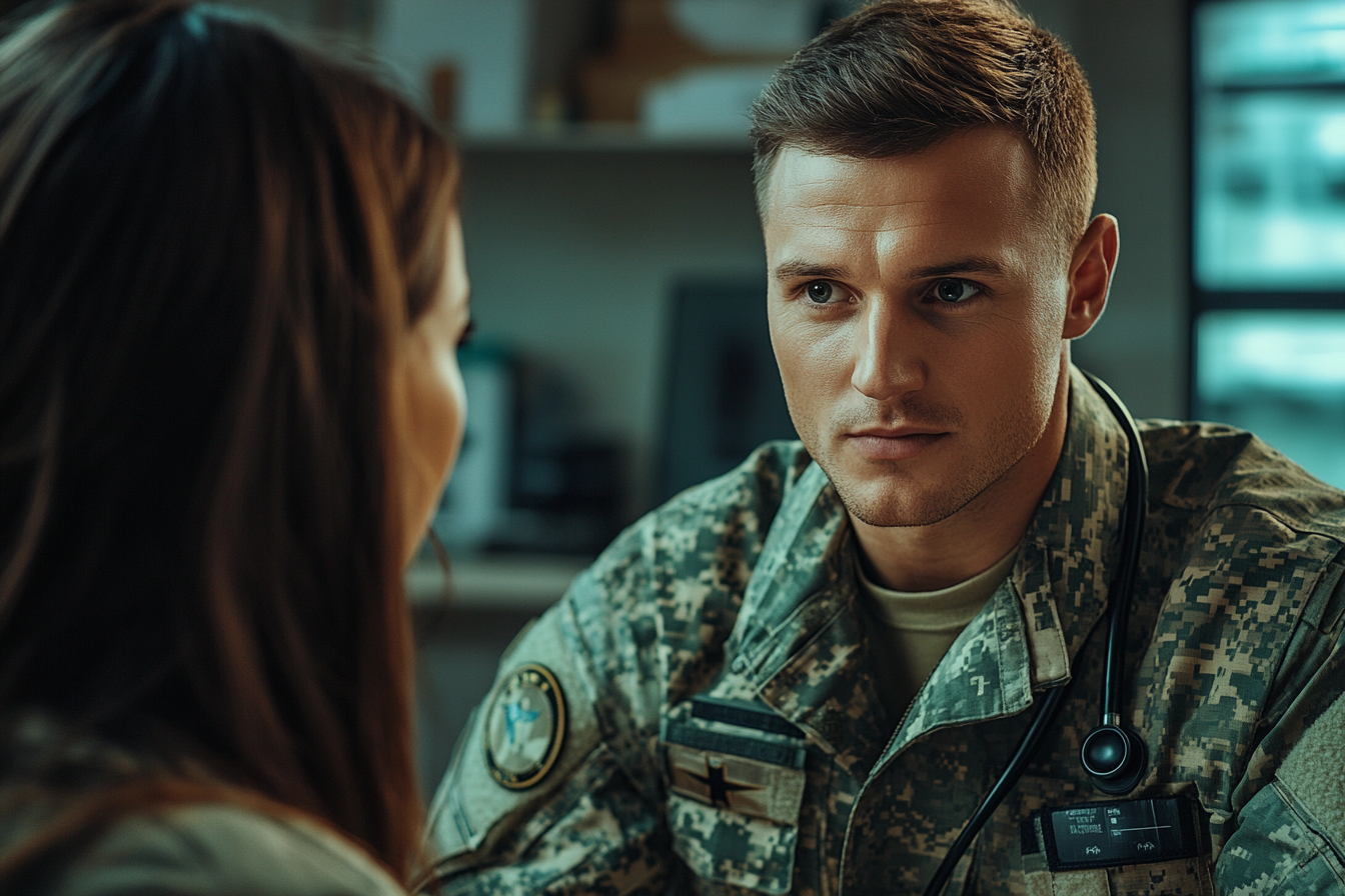 Military officer talking to a doctor | Source: Midjourney